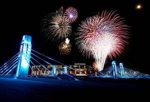Fourth of July fireworks over the Brazos River in Waco, Texas
